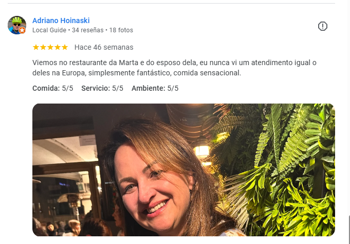 L'Alternativa Andorra. Best tapas bar. As melhores avaliações de restaurantes em Andorra, um dos melhores locais para comer tapas. Adriano Hoinaski. Viemos no restaurante da Marta e do esposo dela, eu nunca vi um atendimento igual ao deles na Europa, simplesmente fantástico, comida sensacional. Comida: 5/5Servicio: 5/5Ambiente: 5/5 Prezado Adriano Hoinaski, Muito obrigado pela sua maravilhosa avaliação. Ficamos extremamente felizes em saber que a sua experiência no restaurante da Marta e do seu esposo foi tão positiva. Comentários como o seu nos motivam a continuar a oferecer um atendimento acolhedor, uma comida feita com carinho e um ambiente agradável, a qual é marcas da Alternativa Andorra. Aproveitamos para compartilhar que agora abrimos também às quintas e sextas ao meio‑dia, com um prato do dia caseiro, preparado com produtos frescos, de excelente qualidade e a um preço muito acessível. Será um prazer recebe‑lo novamente para experimentar. Agradecemos de coração a sua visita e esperamos revê‑lo muito em breve. Será sempre muito bem‑vindo. Com toda a cordialidade, L’Alternativa Andorra