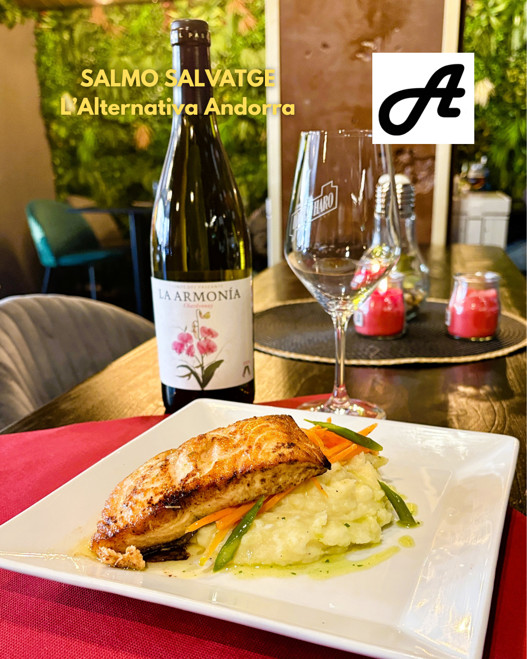 🍣✨ Avui a L’Alternativa Andorra us proposem un plat que enamora des del primer tast: salmó salvatge amb parmentier suau i verduretes al punt. Una combinació fresca, equilibrada i plena de matisos. Per acompanyar-lo, res millor que La Armonía, el vi blanc de Vinos del Paseante que ara neix a la D.O. Costers del Segre. Un vi elaborat amb Chardonnay 100% ecològica, fresc i jove, però amb una estructura sorprenent. Abans era un vi de la D.O. Rueda, i aquesta evolució li ha donat una nova personalitat sense perdre la seva essència. La seva criança en roure francès durant un any li aporta una textura densa i persistent, amb aromes de fruites de pinyol, flors, notes minerals i un toc balsàmic. Un vi que fa honor al seu nom: harmonia en cada glop. La raó és que, en el món del tast, un vi és “harmoniós” quan tot encaixa. I quan el maridem amb un plat com el nostre salmó salvatge, el resultat és pura sintonia gastronòmica. Disponible avui a L’Alternativa Andorra. #LAlternativaAndorra #CuinaDeMercat #SalmóSalvatge #VinsDelPaseante #AndorraGastronòmica